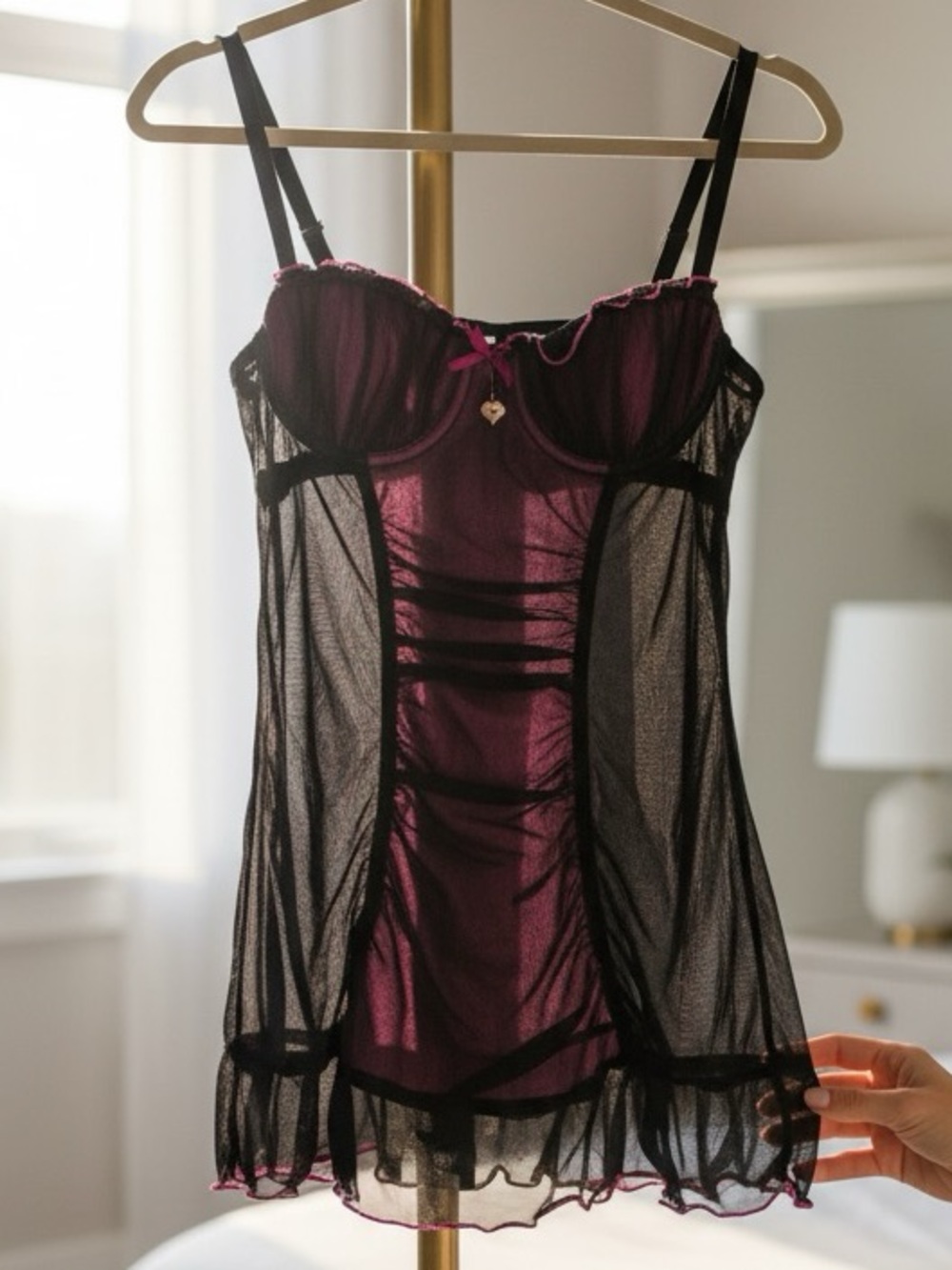 Coquette Pink/black lingerie top